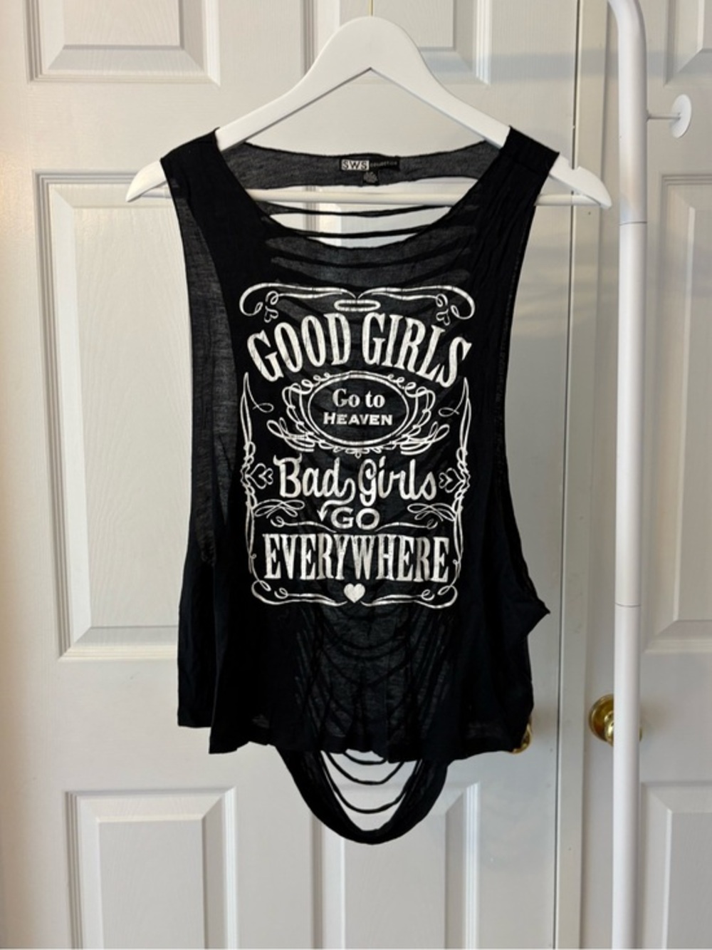 Black & White Graphic Muscle Tank - "Good Girls Go to Heaven" Size Small